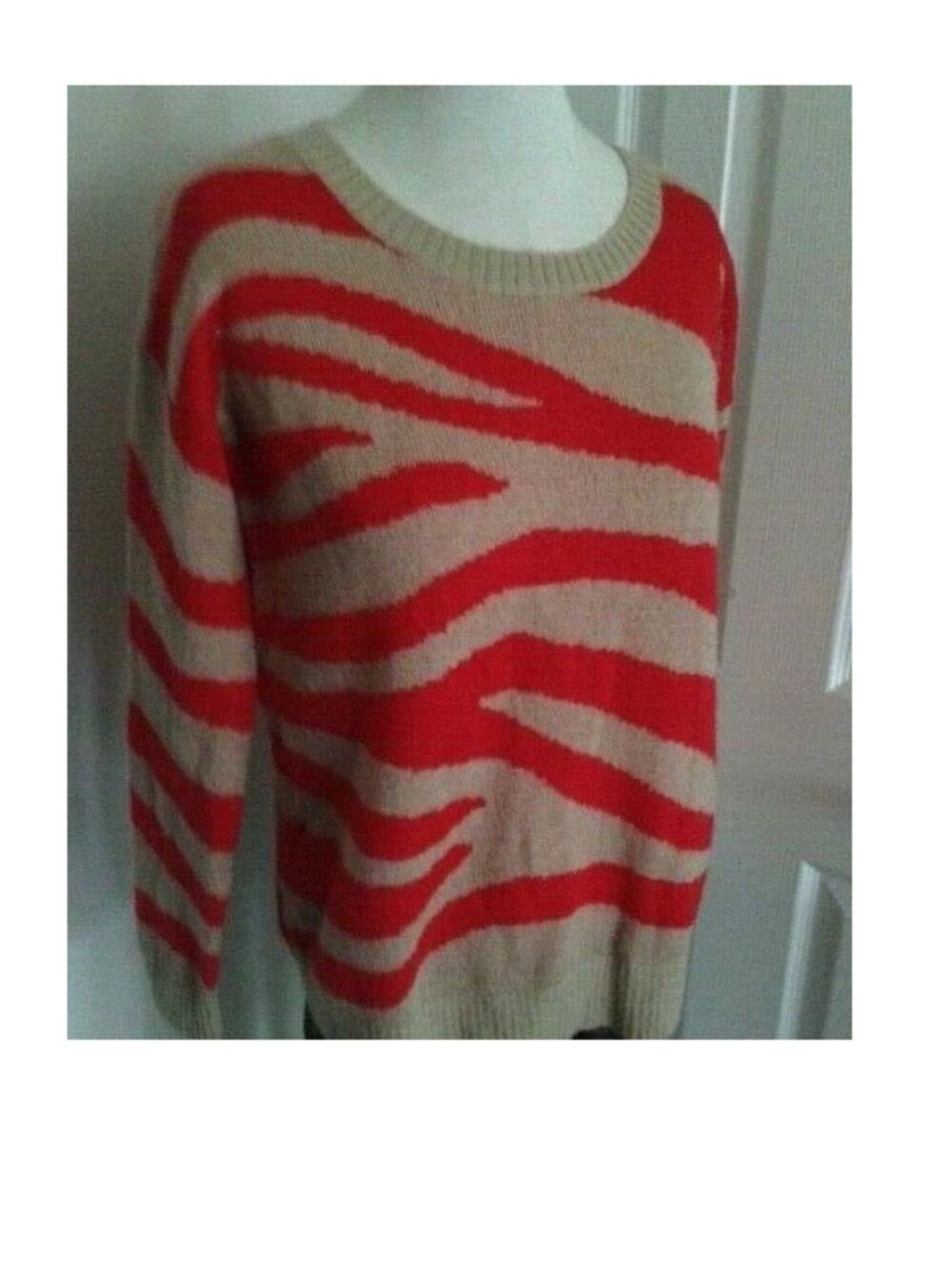 Women Club Monaco Orange/Beige Mohair Pullover Sweater Long sleeves, size M